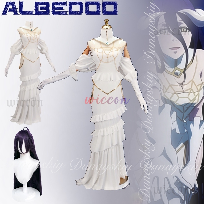 Anime Cosplay Albedo - Overlord Albedo Cosplay witte slanke jurk